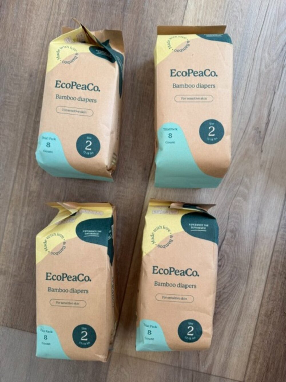 NEW EcoPeaCo. Bamboo Diapers Size 2 - 8 Count (4 Packs) TOTAL 32!
